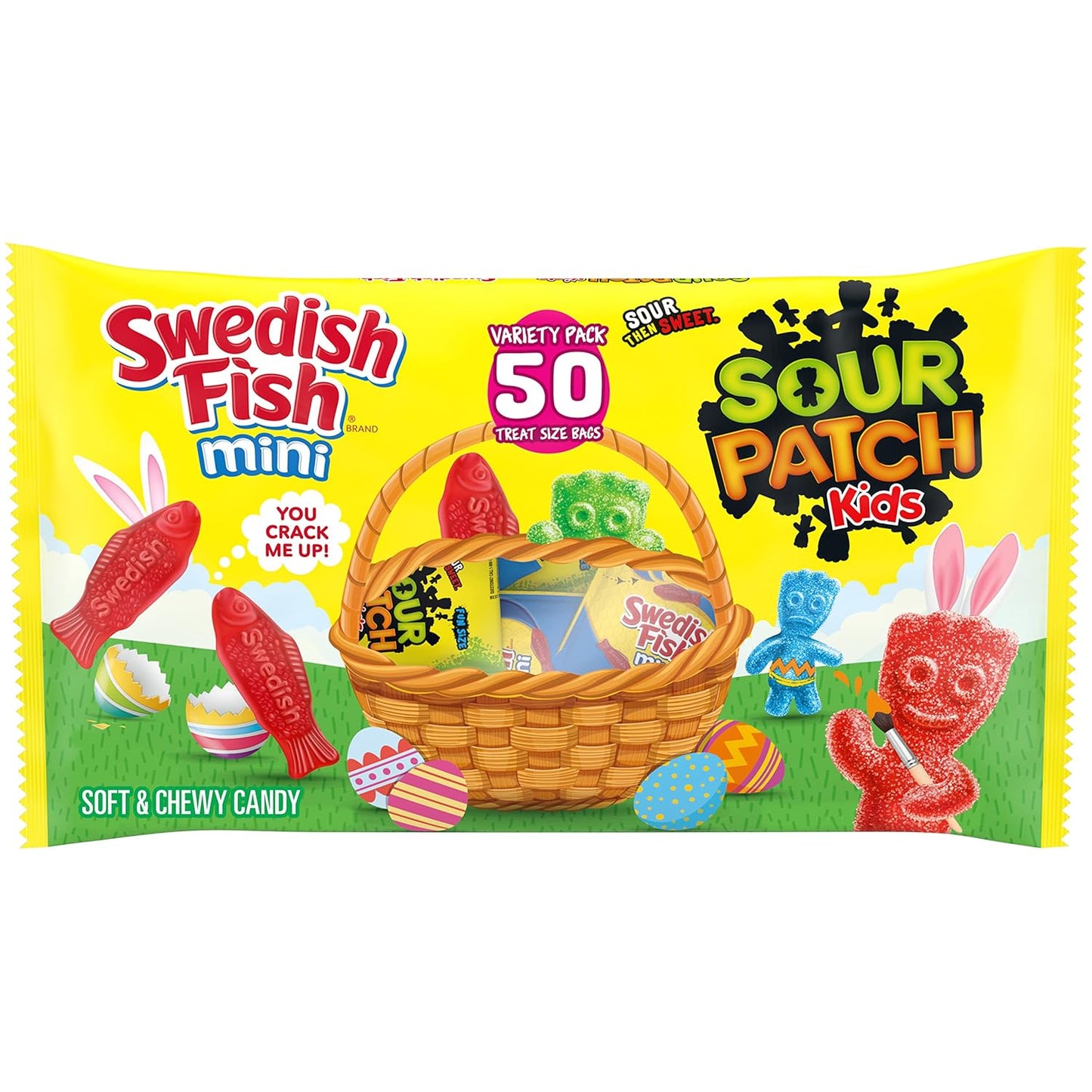 Sour Patches Kids and Swedish Fish Mini Soft & Chewy Easter Candy Variety Pack 50 Snack Packs (22.04 oz) - Papaya Express