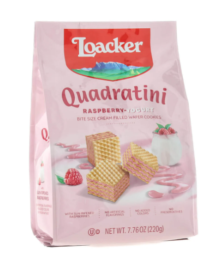 Loacker Quadratini Raspberry-Yogurt Creme Filled Wafers Bag (7.76 oz) - Papaya Express