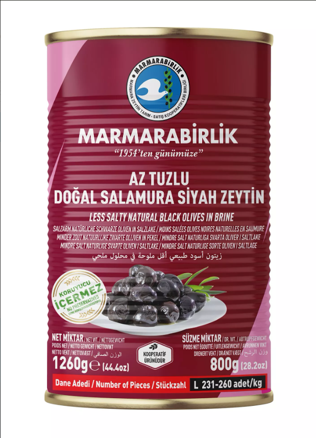 MARMARABİRLİK NATURAL BLACK OLIVES LESS SALTY (800G) - Papaya Express