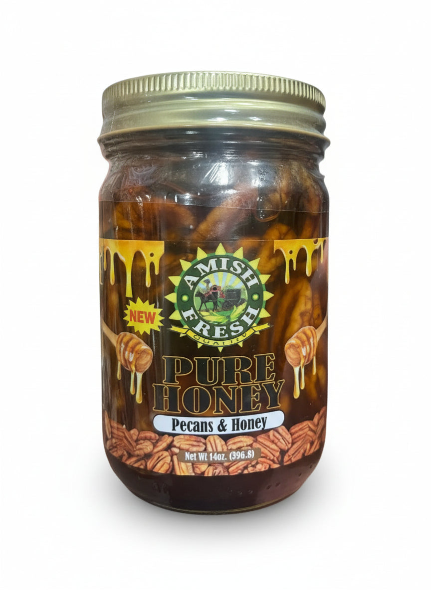 Amish Fresh Pure Honey W Pecans & Honey (14oz) - Papaya Express