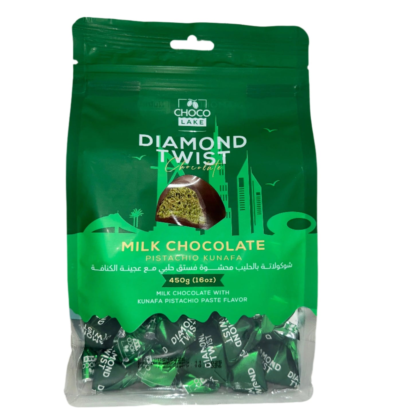 ChocoLake Diamond Twist Kunafa Pistachio Chocolate (450G) - Papaya Express