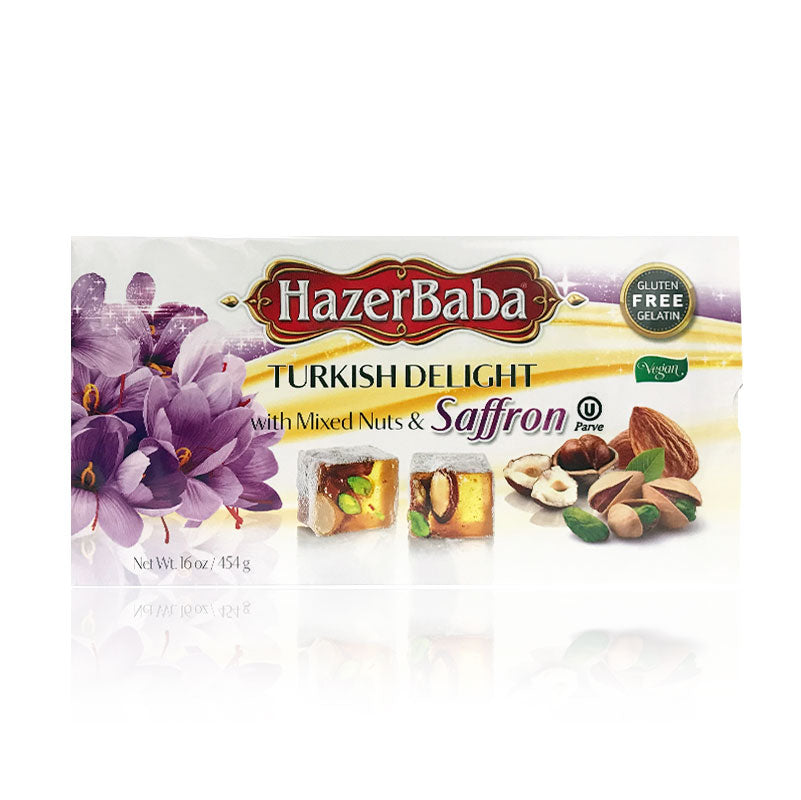 Hazer Baba Turkish Delight with Mixed Nuts and Saffron (454 g) - Papaya Express