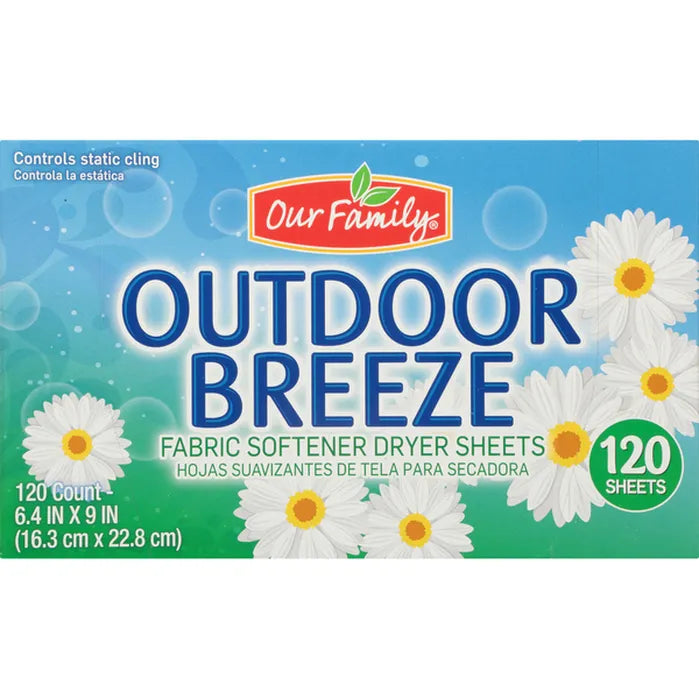 Our Family Outdoor Breeze Fabric Softener Dryer Sheets (120 ct) - Papaya Express