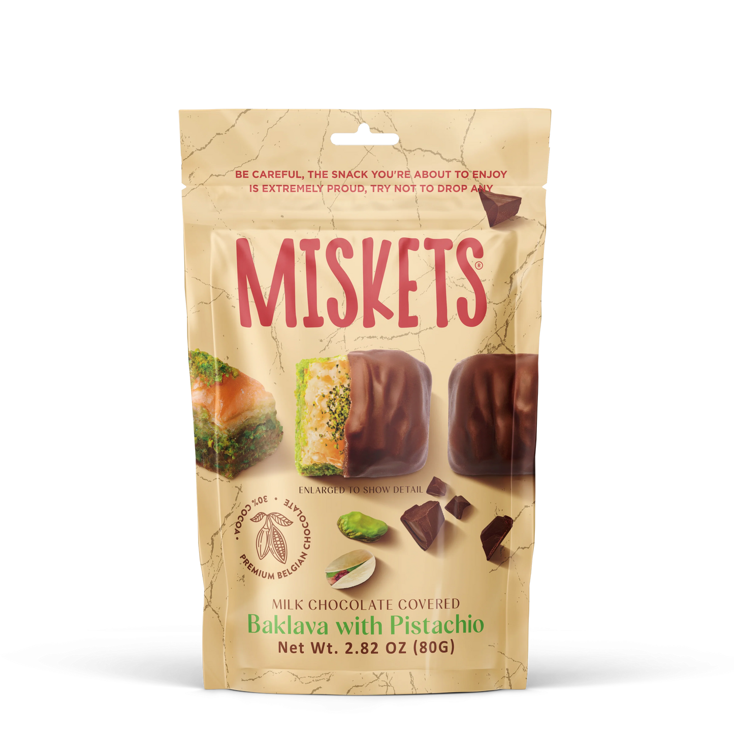 MISKETS MILK CHOCOLATE COATED DRIED BAKLAVA WITH PISTACHIO (80g) - Papaya Express