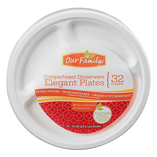 Our Family Compartment Dinnerware Elegant Plates (32 Count) - Papaya Express