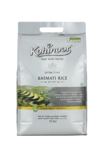 KOHINOOR BASMATI RICE SILVER EXTRA FINE (10LB) - Papaya Express