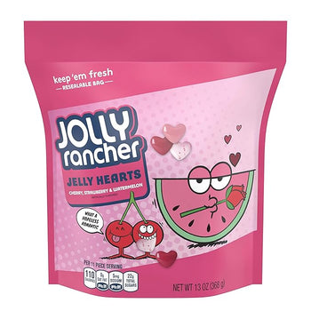 Jolly Rancher Jelly Hearts Valentine's Day Candy Cherry, Strawberry & Watermelon Flavored Resealable (13 oz) - Papaya Express