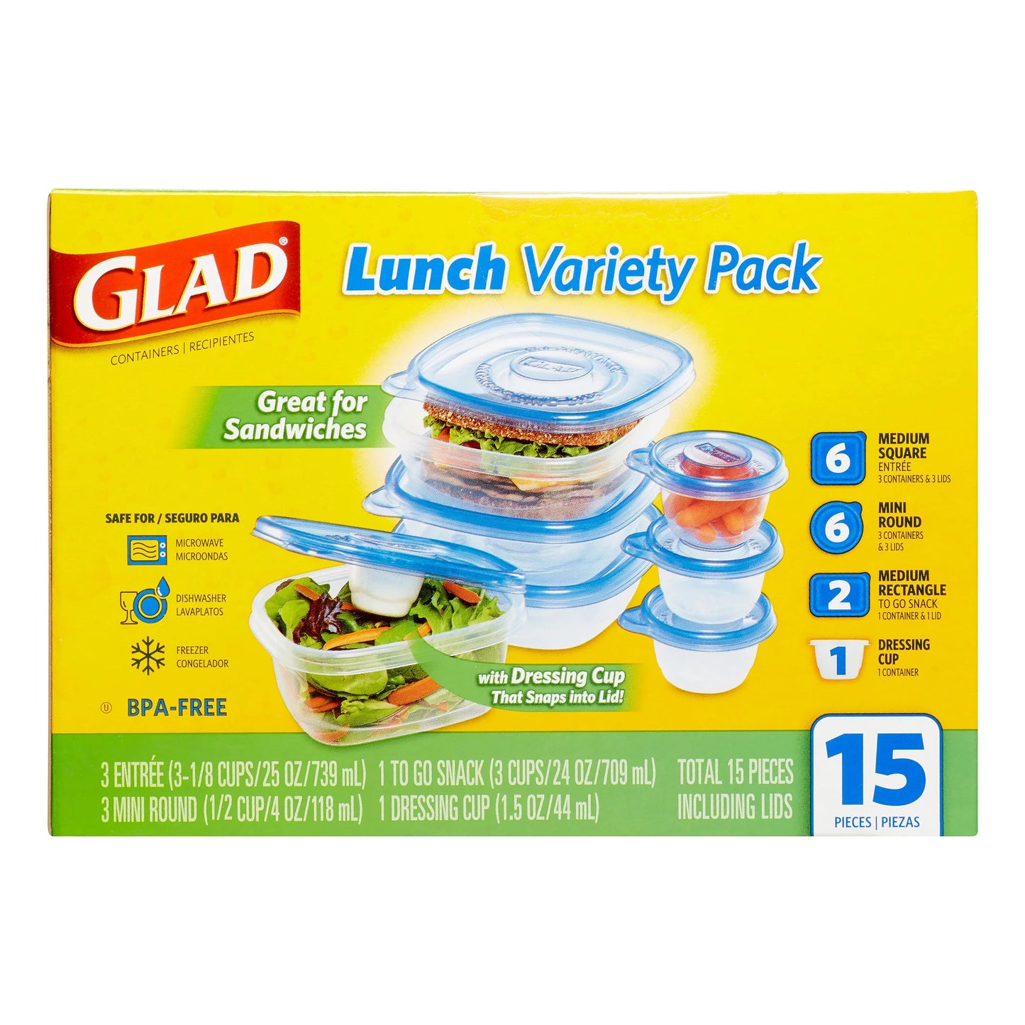 lad Food Storage Containers, Variety Pack, 15 Ct - Papaya Express