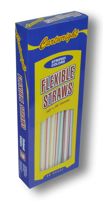 Cartwright Striped Colored Flexible Straws (40ct) - Papaya Express