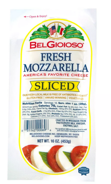 Belgioioso Fresh Mozzarella Cheese Sliced Log (16oz) - Papaya Express