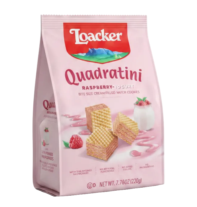 Loacker Quadratini Raspberry-Yogurt Creme Filled Wafers Bag (7.76 oz) - Papaya Express