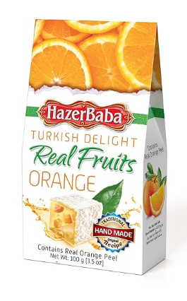 HazarBaba Turkish Delight Real Fruits Orange (3.5 oz) - Papaya Express