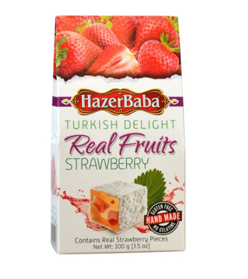HazarBaba Turkish Delight Real Fruits Strawberry (3.5 oz) - Papaya Express