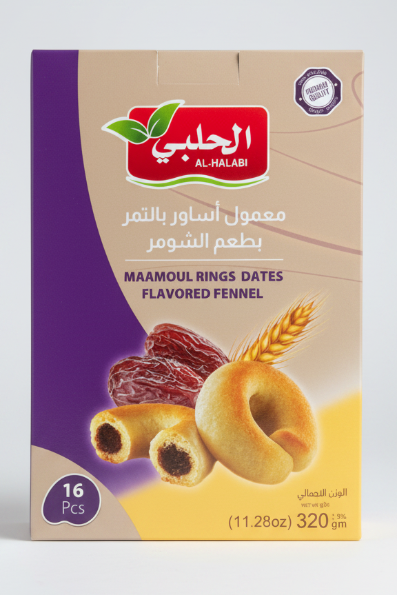 ALHALABI MAAMOUL RINGS DATES FLAVORED FENNEL(16CT)
