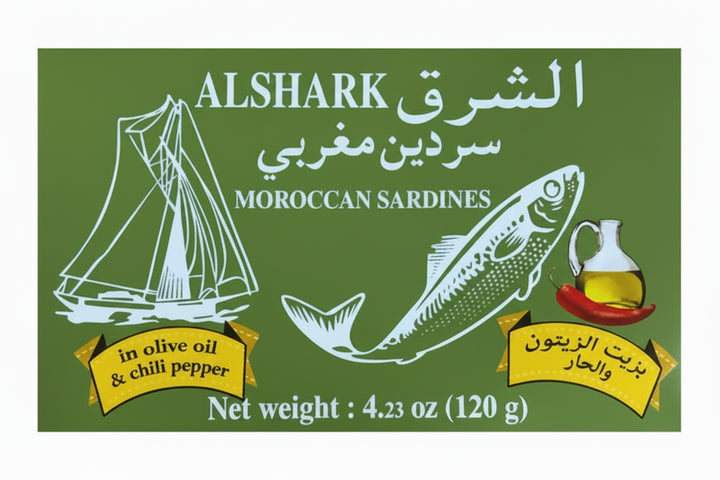 Al Shark Moroccan Sardines in Olive Oil & Chili Peppers (120g) - Papaya Express