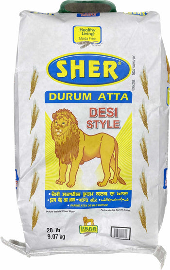 SHER DESI STYLE WHOLE WHEAT FLOUR 20LB (GREEN) - Papaya Express