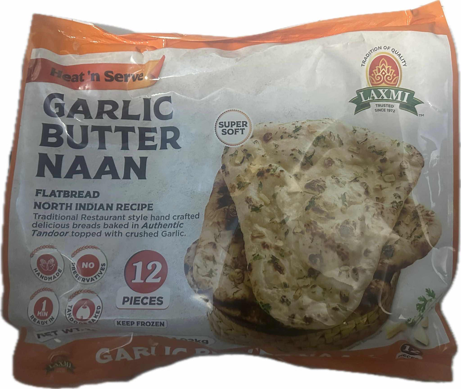 Laxmi Garlic Plain Naan (12 Pieces) - Papaya Express