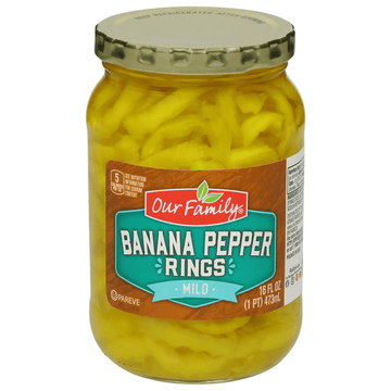 Our Family Mild Banana Pepper Rings (16 oz) - Papaya Express