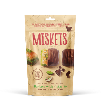 MISKETS MILK CHOCOLATE COATED DRIED BAKLAVA WITH PISTACHIO (80g) - Papaya Express