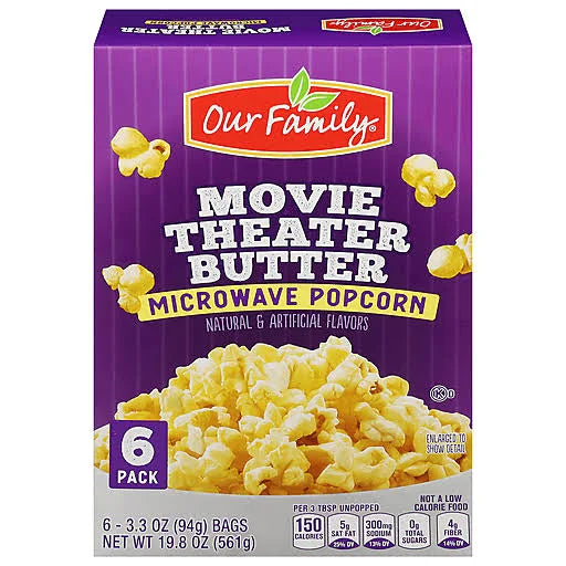 Our Family Microwave Popcorn Movie Theater Butter (6 Pack) - Papaya Express