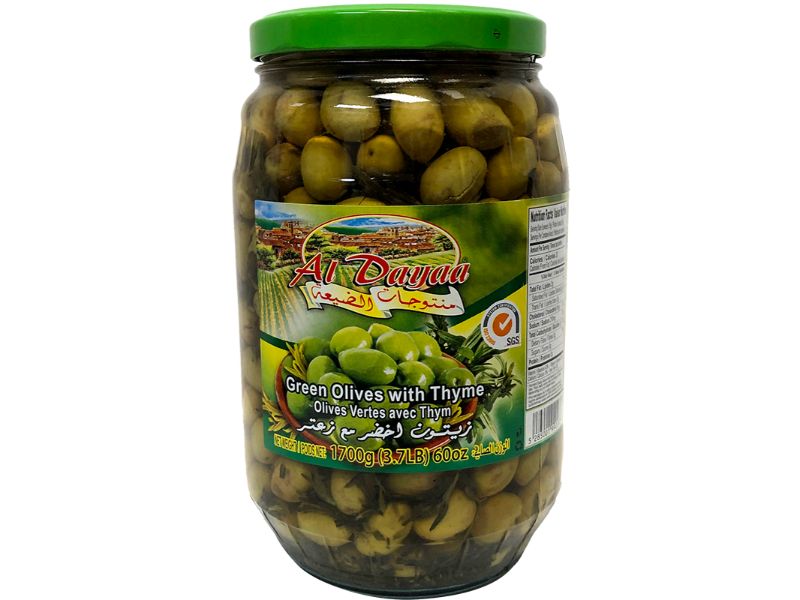 Al Dayaa Green Olives With Thyme Large, 1700g - Papaya Express